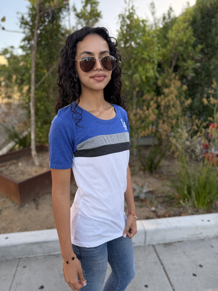 New Era LA W NE Striped Crew Tee