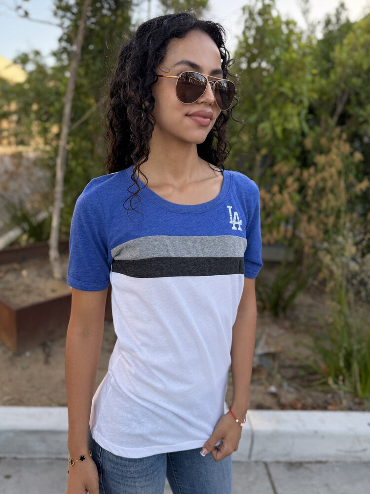 New Era LA W NE Striped Crew Tee