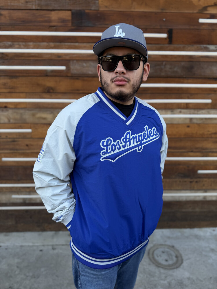 Mitchell and Ness LA Dodgers Men's M&N Los Angeles Script Nylon V-Neck Pullover Jacket