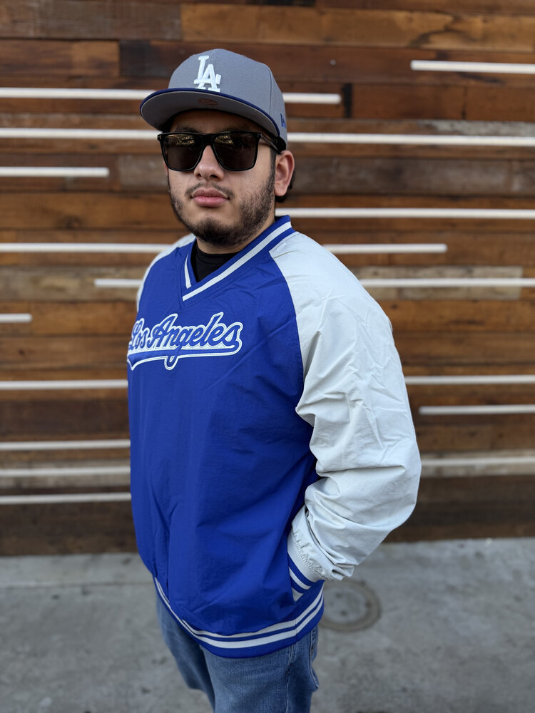 Mitchell and Ness LA Dodgers Men's M&N Los Angeles Script Nylon V-Neck Pullover Jacket