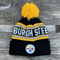 NFL Steelers Toddler Striped Cuffed Knit w/ Pom Black Yellow