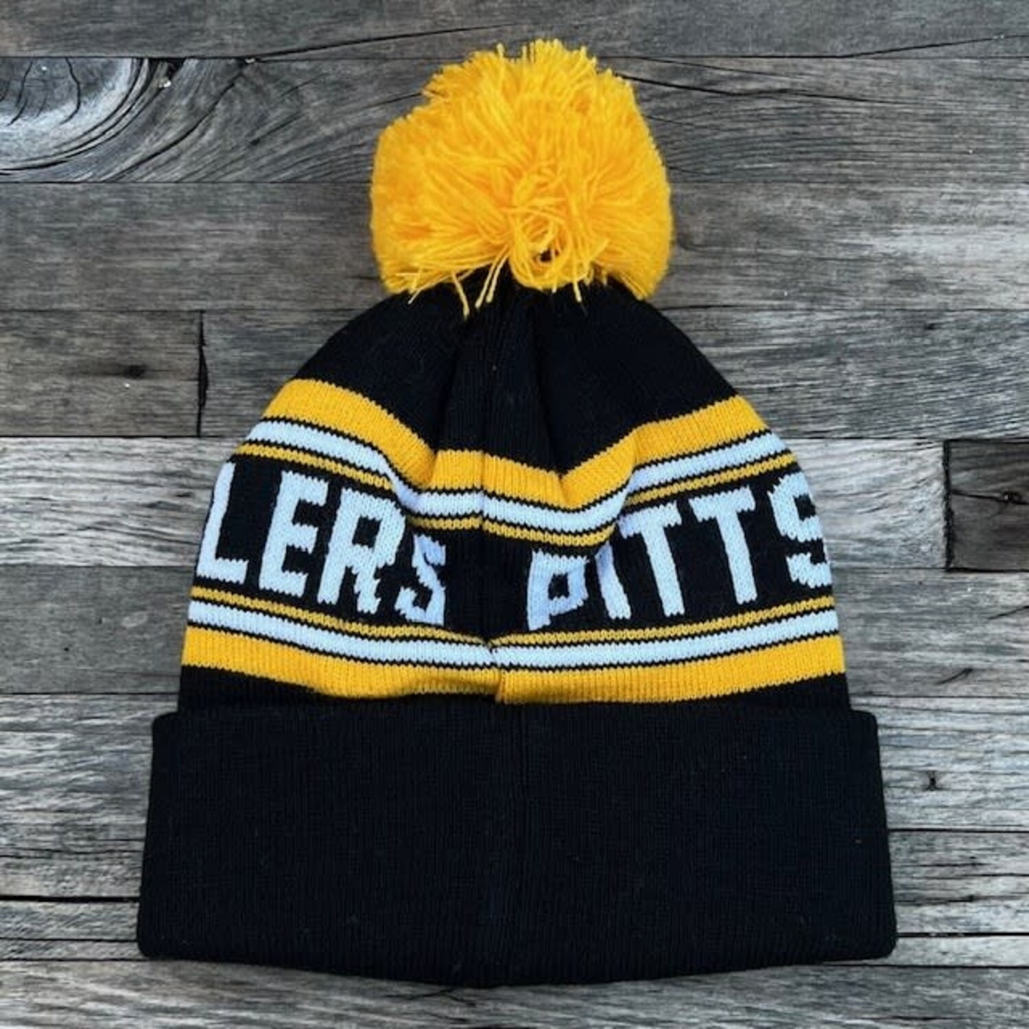 Brand New 47 Brand NFL Steelers Football Black Chenille Knit Cuffed Pom Hat Pittsburgh Steelers NFL  main image 3
