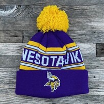 NFL Vikings Toddler Striped Cuffed Knit w/ Pom Purple Yellow