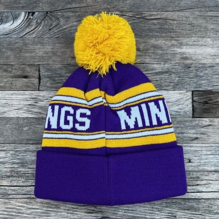 NFL Vikings Toddler Striped Cuffed Knit w/ Pom Purple Yellow