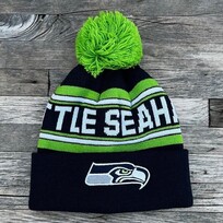NFL Seahawks Toddler Striped Cuffed Knit w/ Pom Navy Green