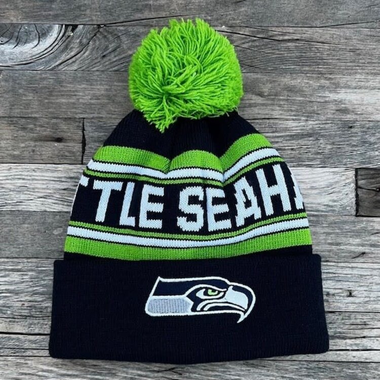 NFL Seahawks Toddler Striped Cuffed Knit w/ Pom Navy Green