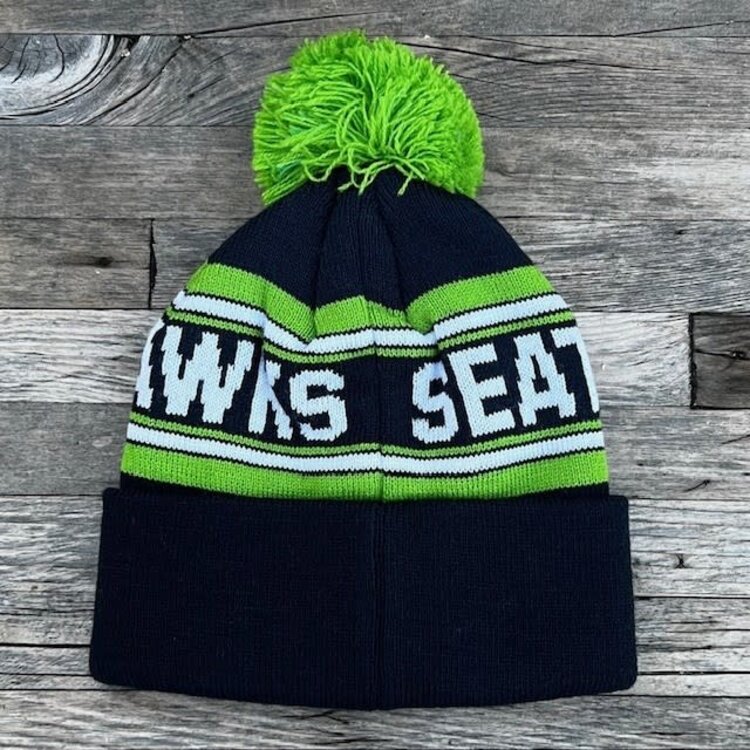NFL Seahawks Toddler Striped Cuffed Knit w/ Pom Navy Green