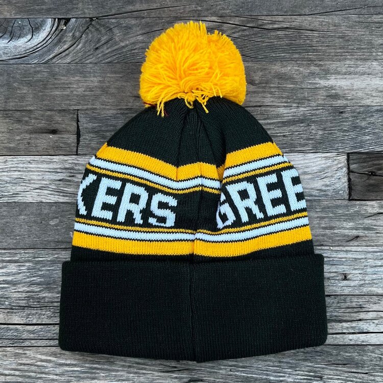 NFL Packers Toddler Striped Cuffed Knit w/ Pom Green Yellow