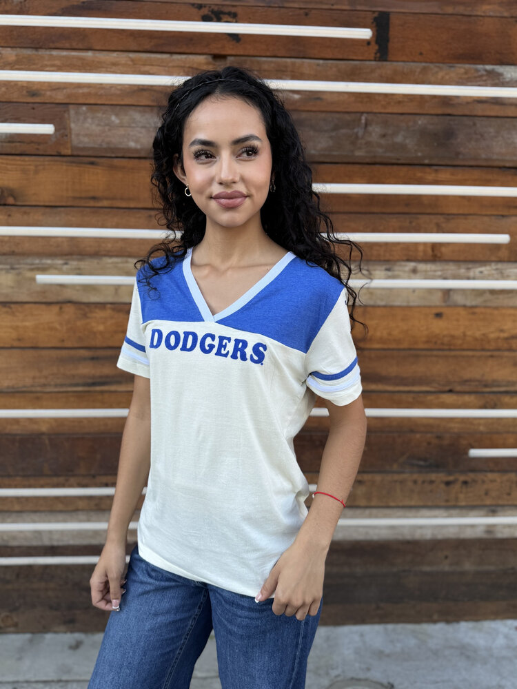 New Era Dodgers NE Women's Throwback V-Neck