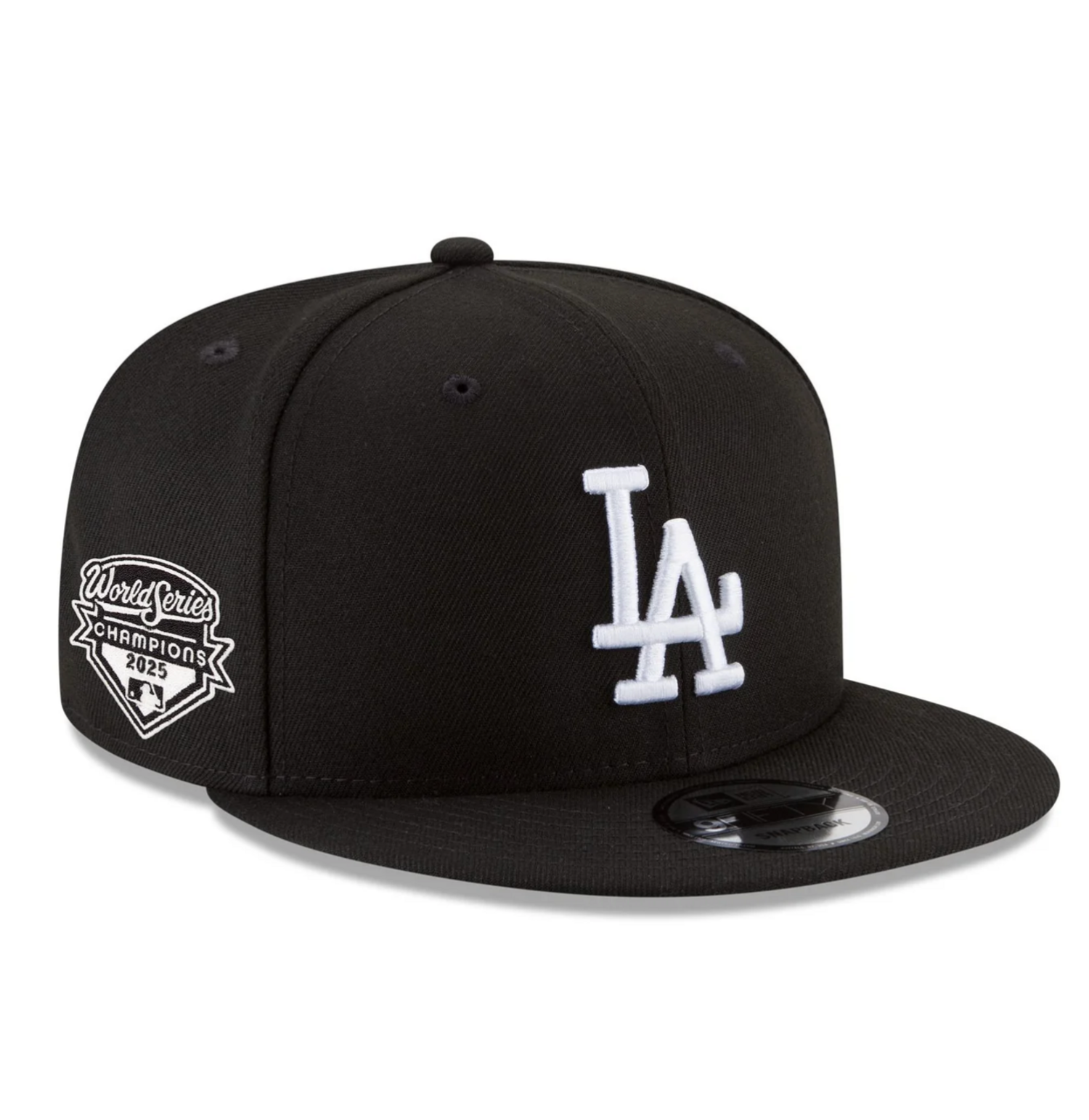 LA Dodgers Black White 2025 WS Champs Side Patch 950 Snapback