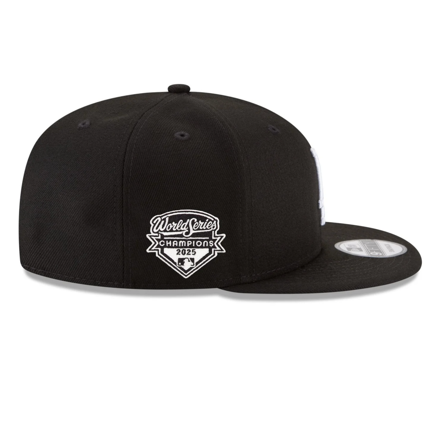 LA Dodgers Black White 2025 WS Champs Side Patch 950 Snapback