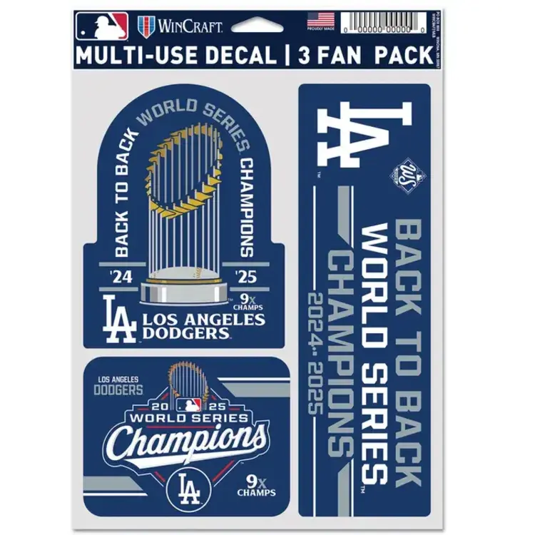 Wincraft 3 Fan Pack Decals MLB LA Dodgers 2025 World Series Champions
