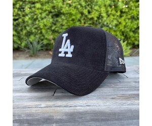 New Era LA Dodgers Black Corduroy Trucker Mesh 940 A-Frame - The
