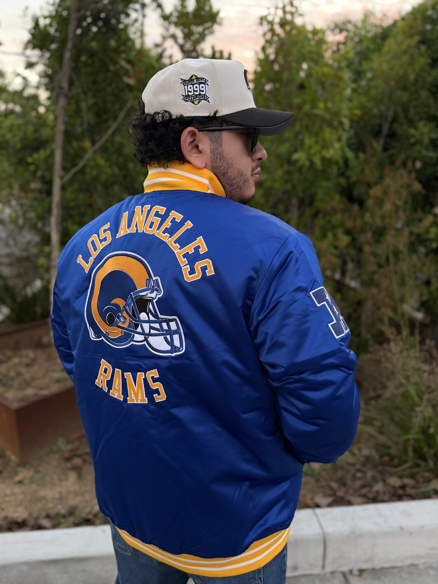 LA Rams M&N Royal Heavyweight Satin Jacket - The Locker Room of Downey