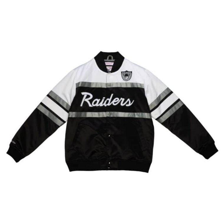Mitchell and Ness Raiders M&N Special Script Heavyweight Satin Jacket Black White