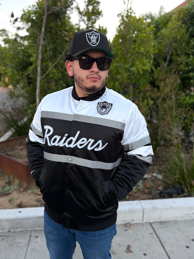 Mitchell and Ness Raiders M&N Special Script Heavyweight Satin Jacket Black White