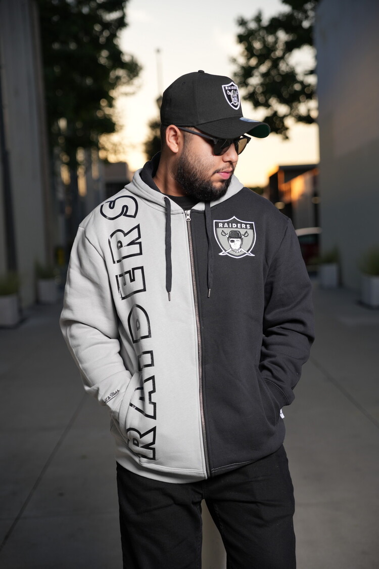 Mitchell and Ness NFL Raiders Men's M&N Full Zip Fleece 2.0 Gray-Black