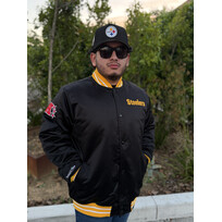 Mitchell and Ness Steelers Men's M&N Heavyweight Satin Button Up Jacket Black