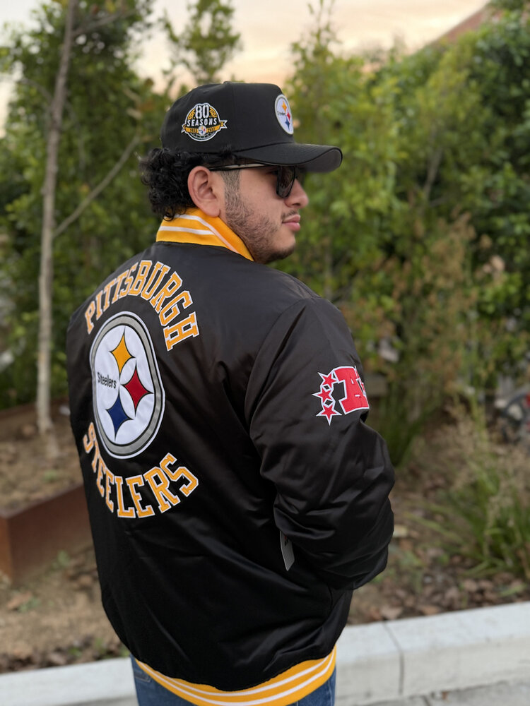 Mitchell and Ness Steelers Men's M&N Heavyweight Satin Button Up Jacket Black