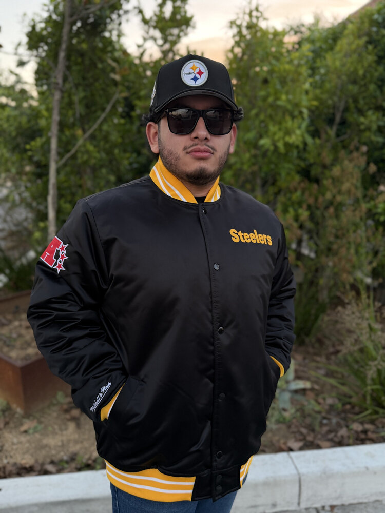 Mitchell and Ness Steelers Men's M&N Heavyweight Satin Button Up Jacket Black