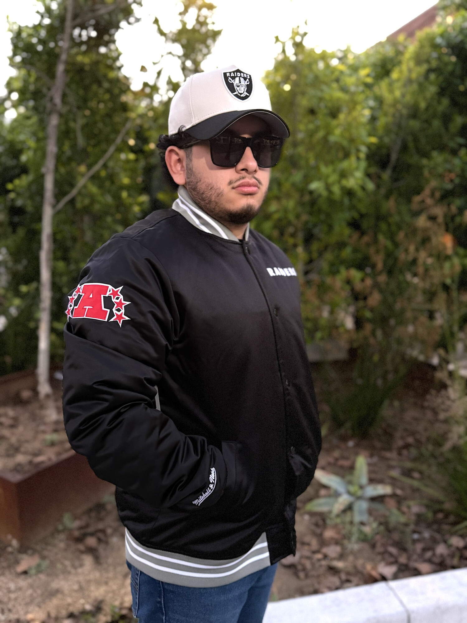 Raiders M&N Heavyweight Satin Jacket Black - The Locker Room of Downey