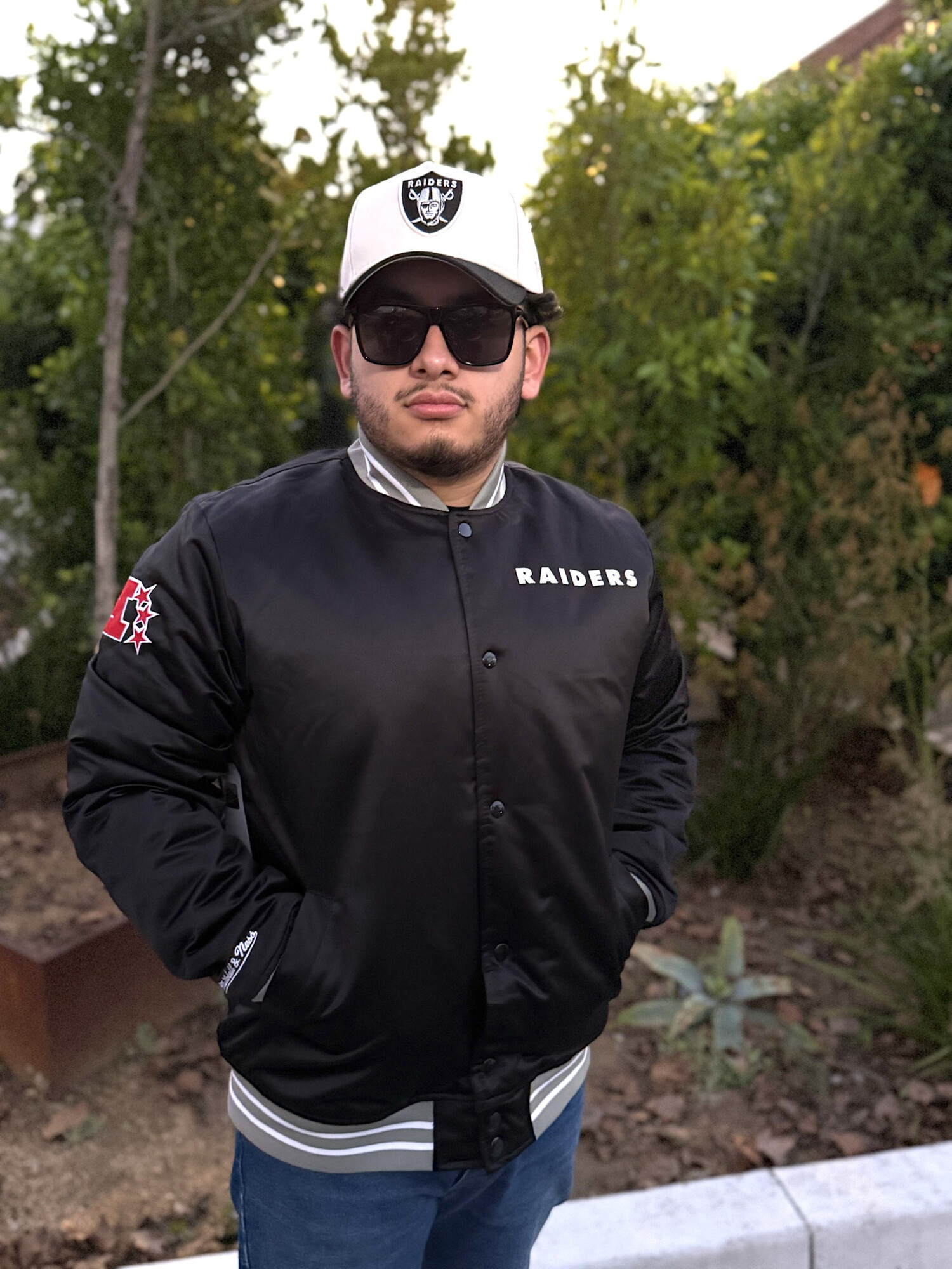 Raiders M&N Heavyweight Satin Jacket Black - The Locker Room of Downey