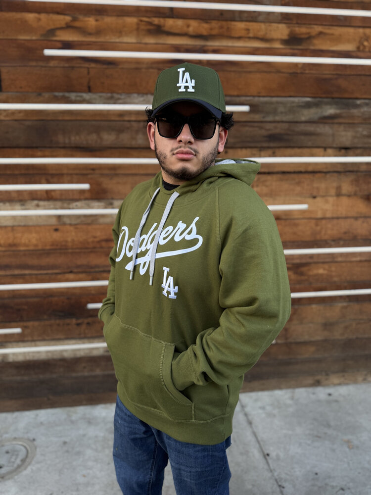 Antigua LA Dodgers Olive Pullover Hoodie Wordmark