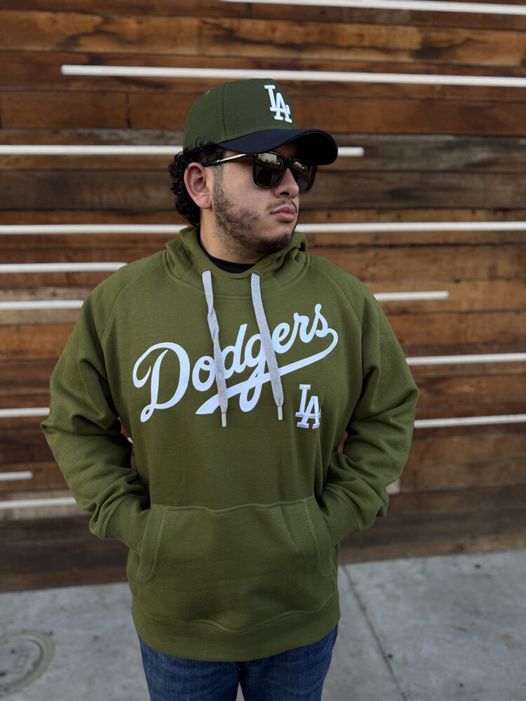 Antigua LA Dodgers Olive Pullover Hoodie Wordmark