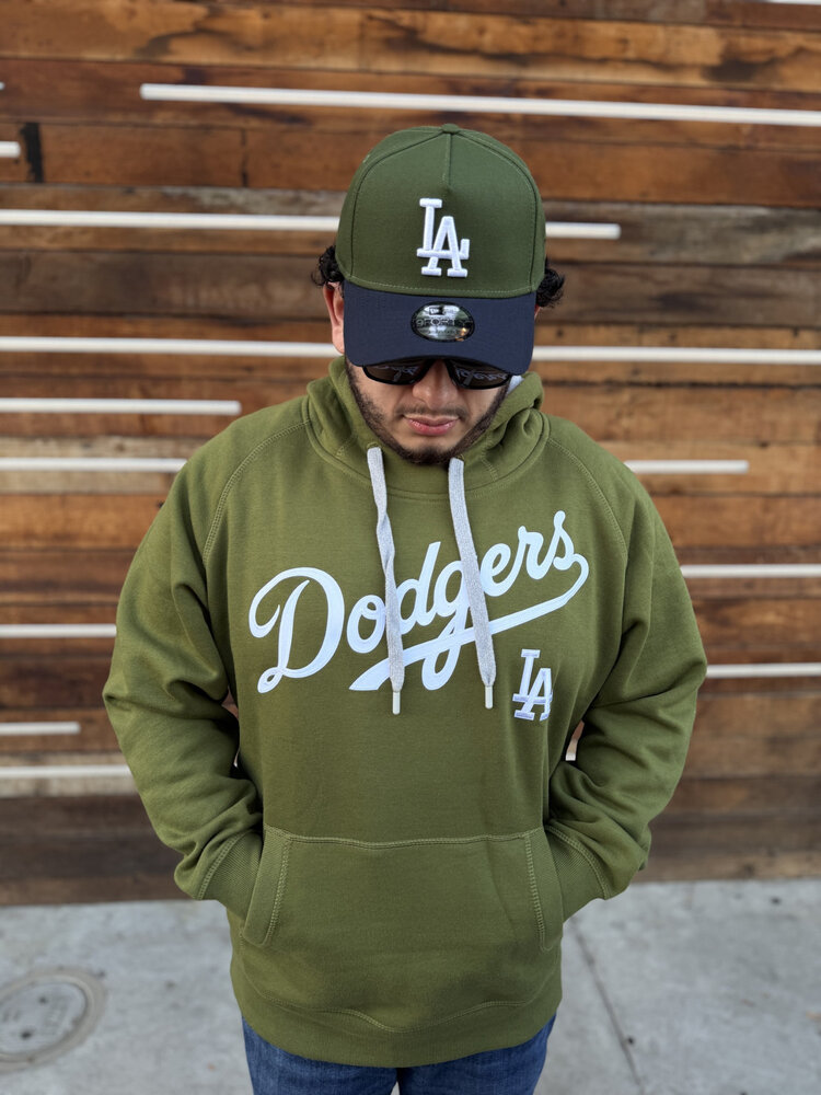 Antigua LA Dodgers Olive Pullover Hoodie Wordmark