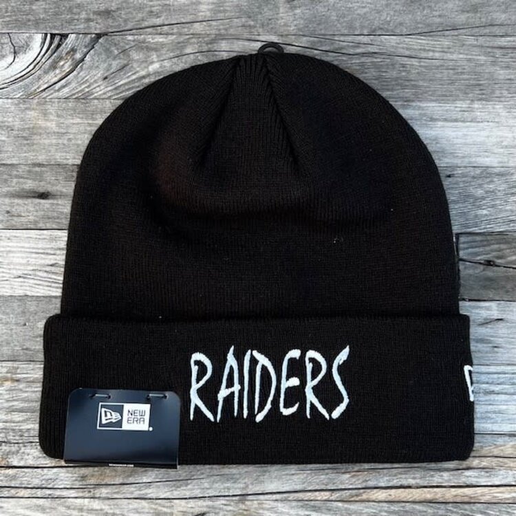 New Era Raiders New Era Black White Sketch Cuffed Knit