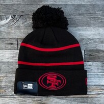 New Era 49ers New Era Black/Red Stripe Team Cuffed Pom Knit
