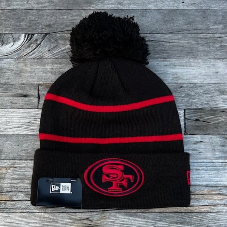 New Era 49ers New Era Black/Red Stripe Team Cuffed Pom Knit