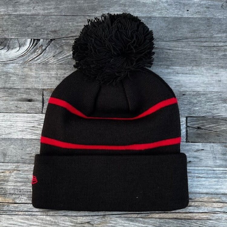 New Era 49ers New Era Black/Red Stripe Team Cuffed Pom Knit