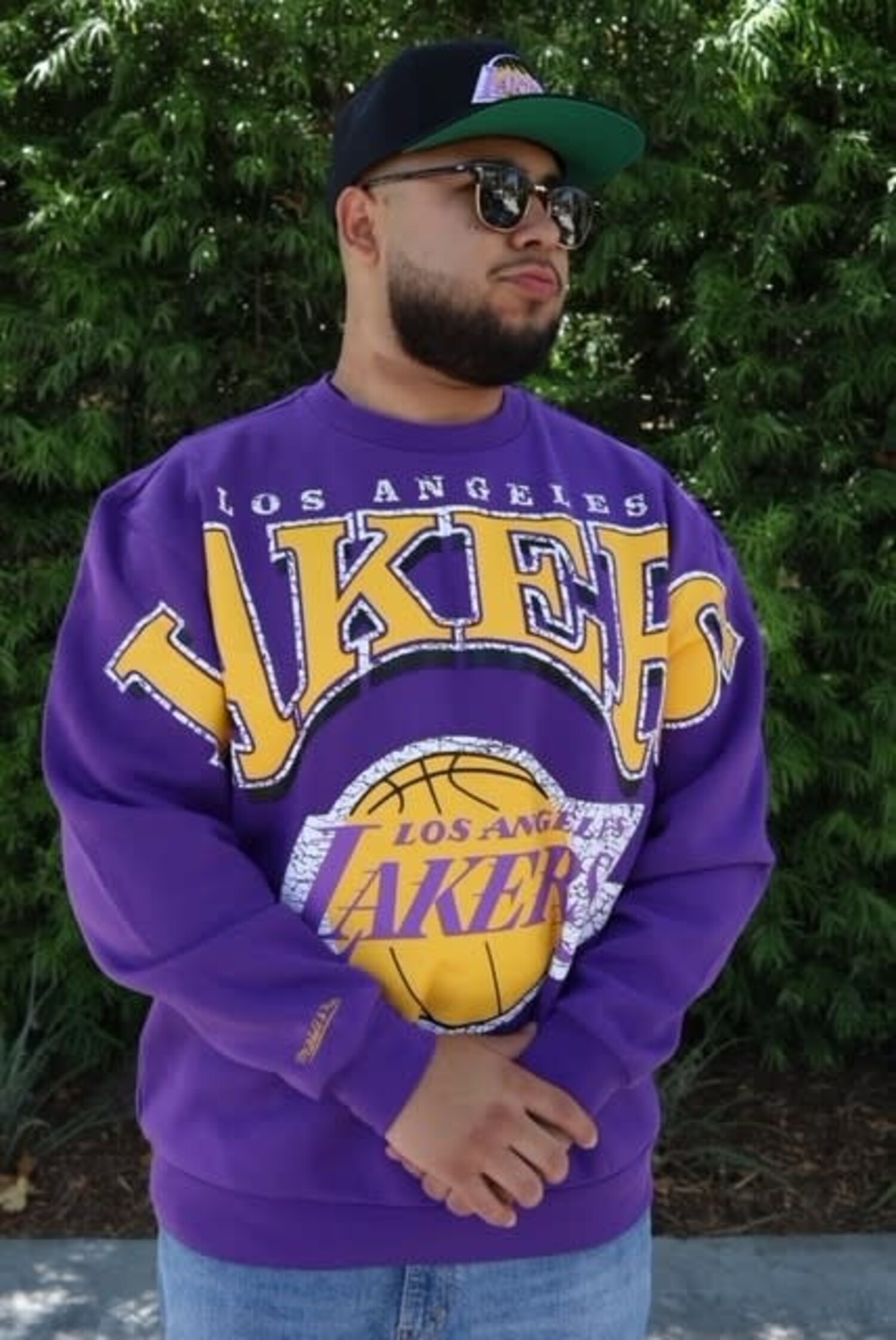 LA Lakers Mitchell & Ness Fashion Fleece Crew Sweater Purple - The