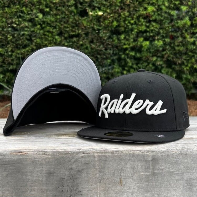 New Era Raiders Script Black White Gray UV