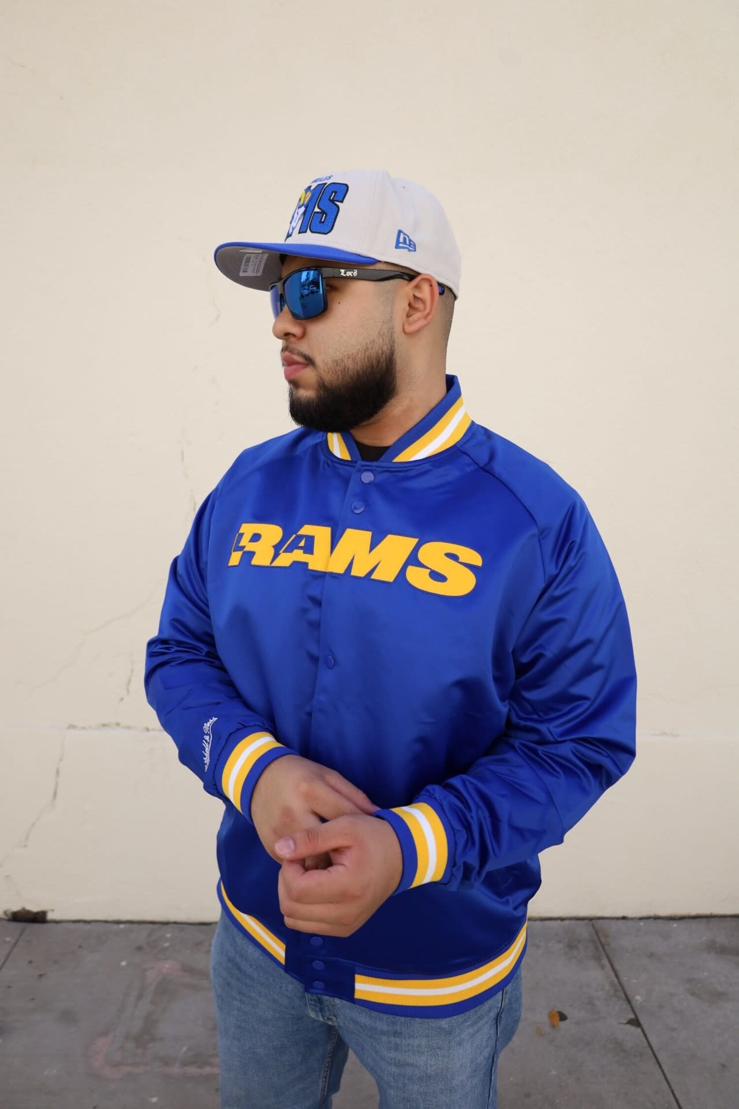LA Rams M&N Lightweight Satin Jacket Royal - The Locker Room of Downey