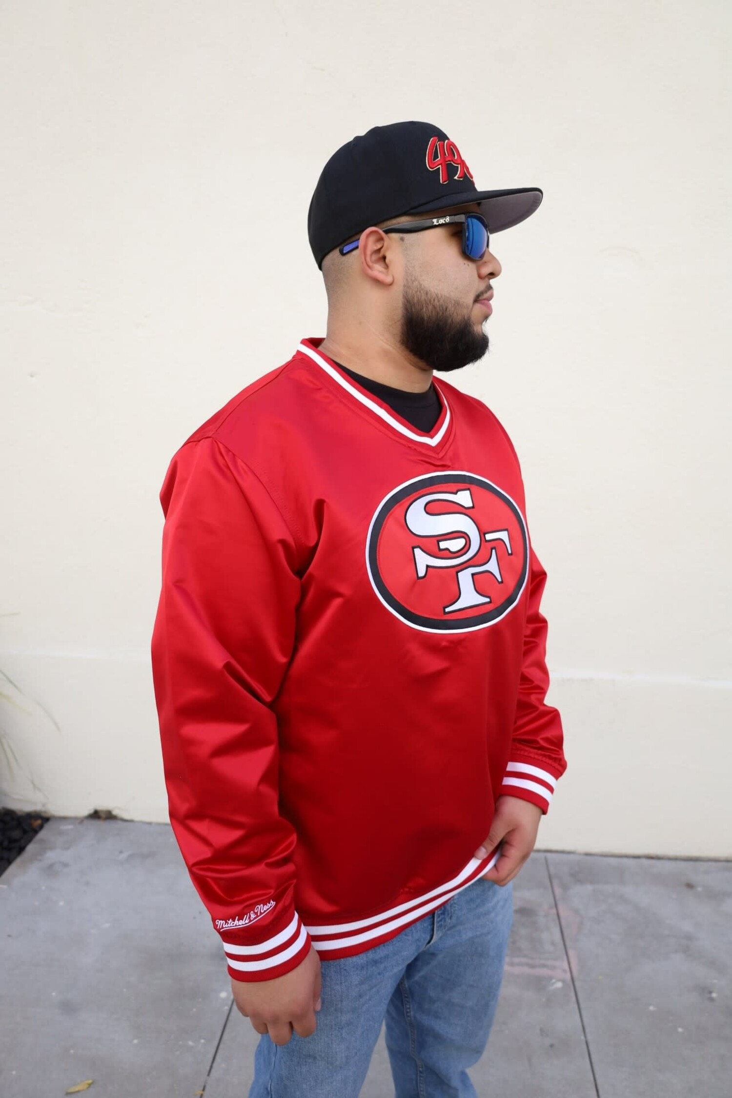 SF 49ers Men's Mitchell & Ness Red Satin Pullover - The Locker