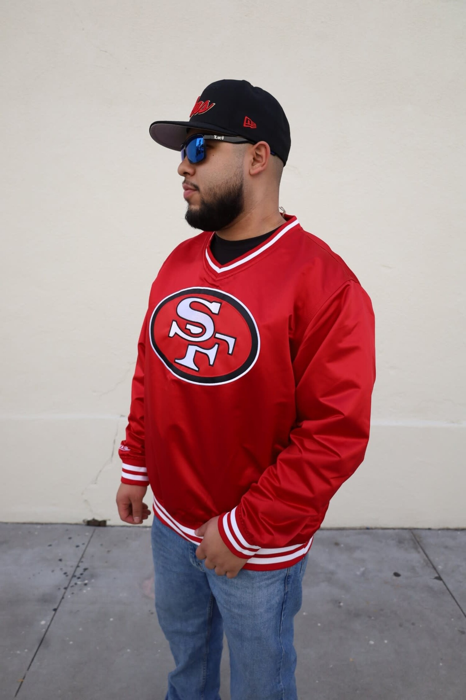 SF 49ers Men's Mitchell & Ness Red Satin Pullover - The Locker