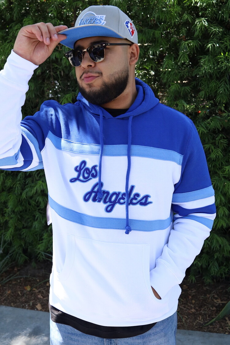 Mitchell and Ness LA Lakers M&N Head Coach Hoodie Royal/White