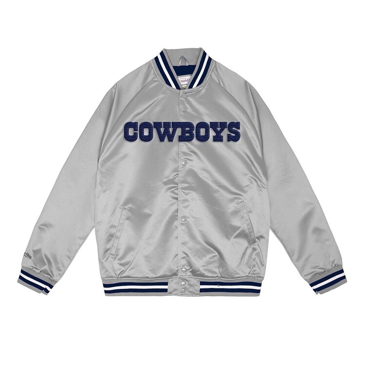 Mitchell and Ness Cowboys M&N Men's Double Clutch Lightweight Satin Jacket Silver