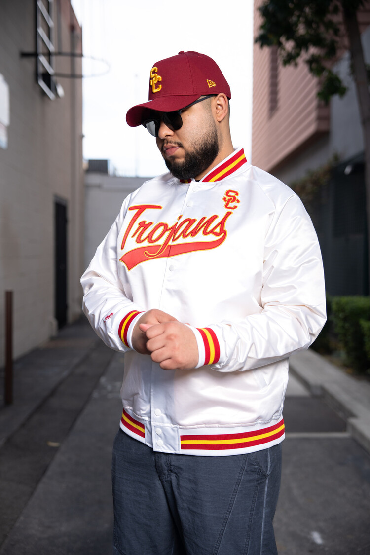 Mitchell and Ness USC Trojans Script M&N Lightweight Satin Jacket White