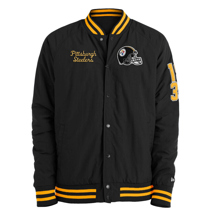 New Era Steelers NE M Black Nylon Varsity Snap Button Jacket