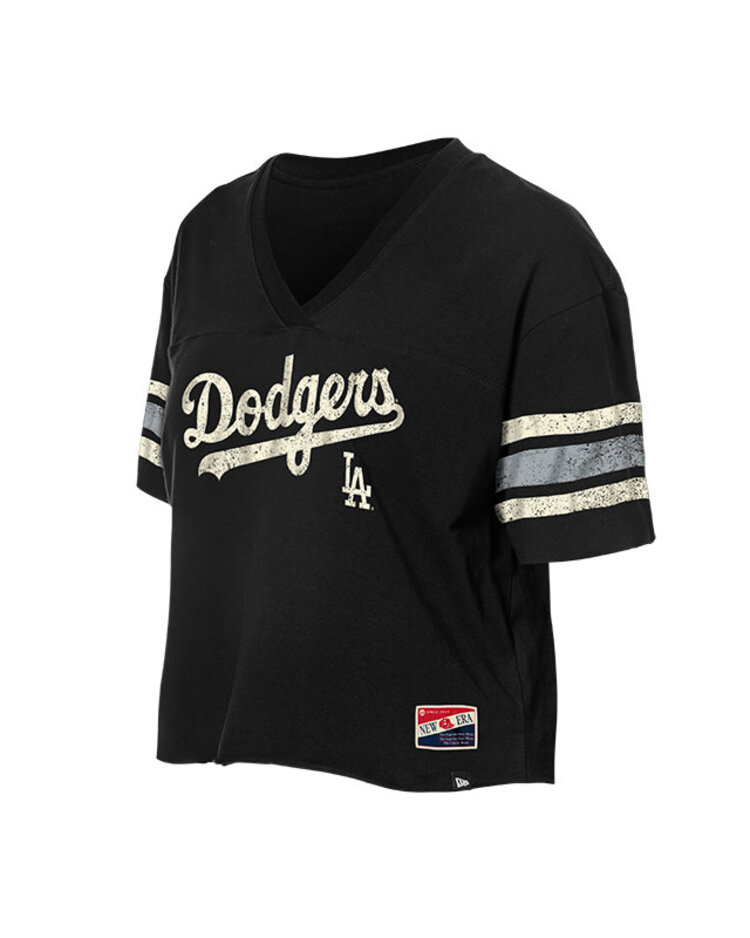 New Era LA Dodgers NE Women's Throwback Wordmark Black Crop V-Neck