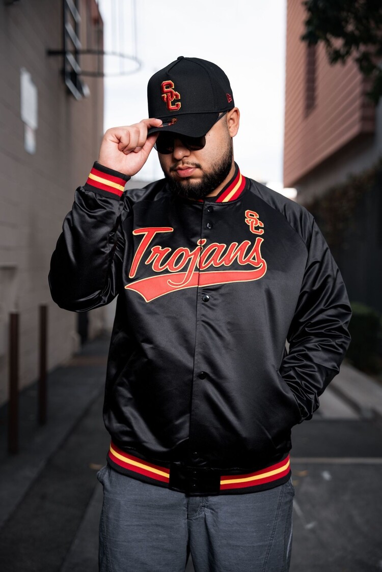 Mitchell and Ness USC Trojans Script M&N Lightweight Satin Jacket Black