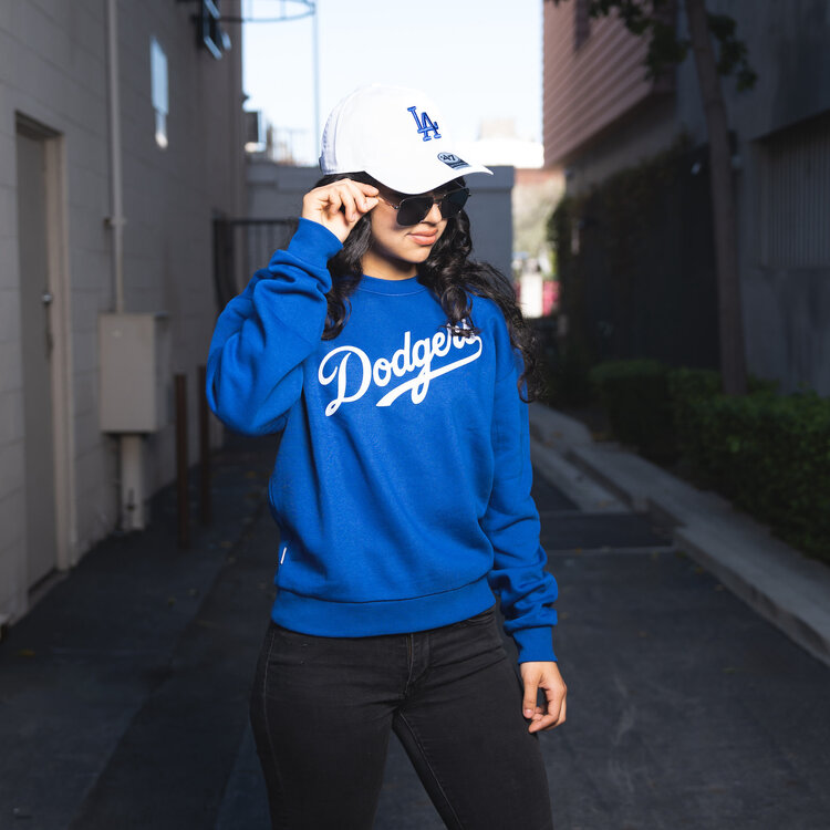 Antigua LA Dodgers Women's Wordmark Royal Crew Sweater