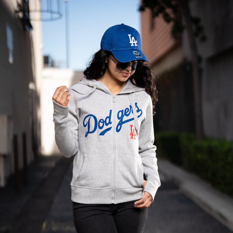 Antigua LA Dodgers Women's Wordmark Gray Full Zip Hoodie
