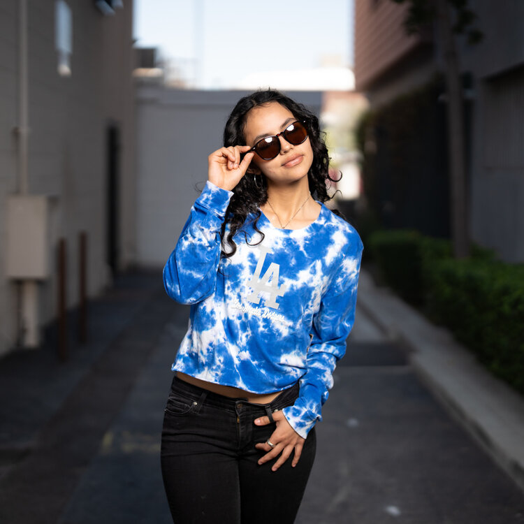 New Era LA Dodgers W NE Royal Tie Dye L/S Crop