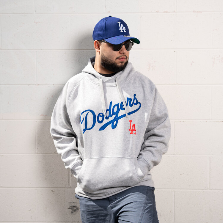 Antigua LA Dodgers Pullover Hoodie Heather Gray w/Red LA