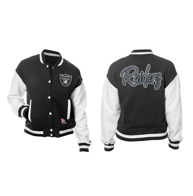 New Era Raiders Women's NE Varsity Cotton Button Snap Jacket Black/White