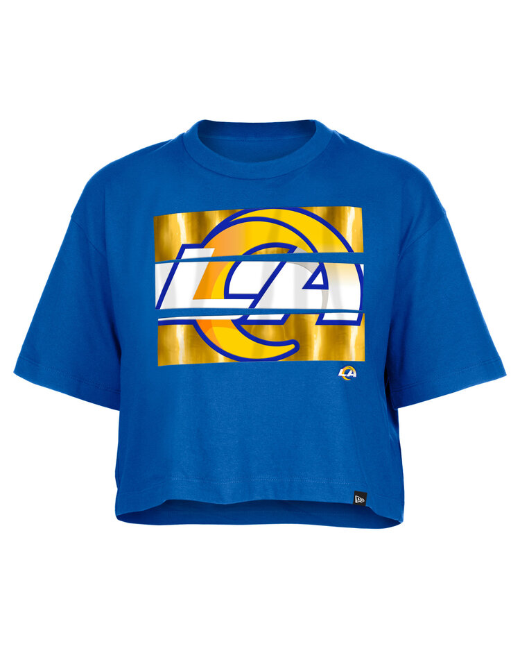 New Era Rams Women's NE Primary Logo Foil Blue Crew SS Crop Tee